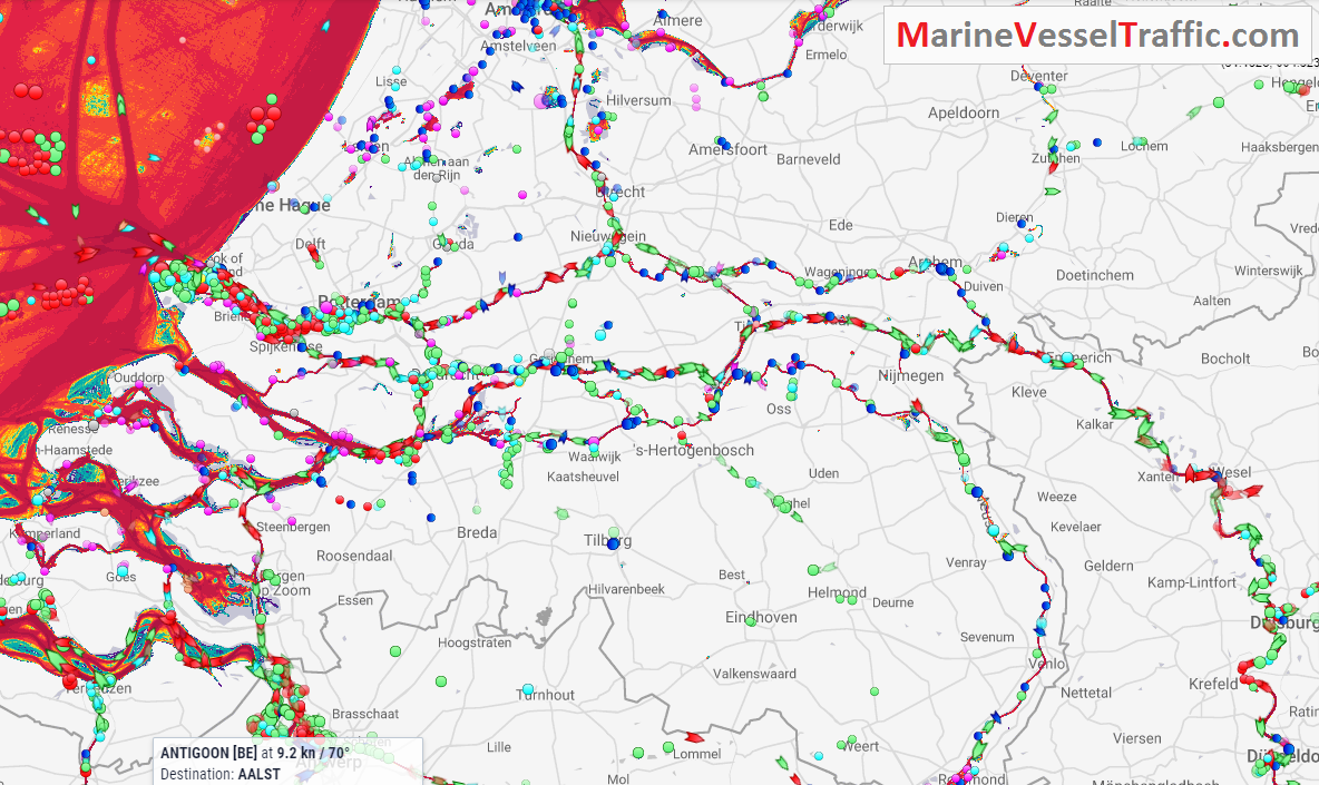 Live Marine Traffic, Density Map and Current Position of ships in WAAL RIVER